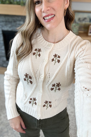 Rosey Floral Embroidered Button Down Cardigan