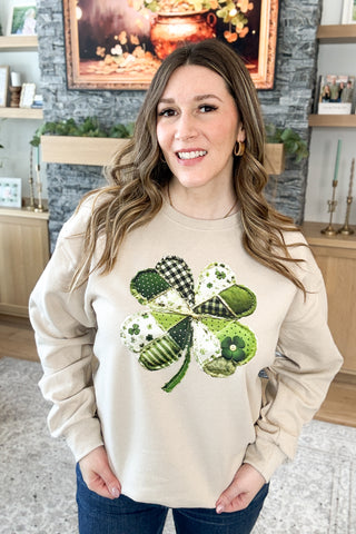Patchwork Four Leaf Clover Pullover Sweatshirt (MADE TO ORDER)