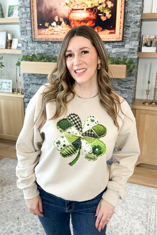 Patchwork Four Leaf Clover Pullover Sweatshirt (MADE TO ORDER)