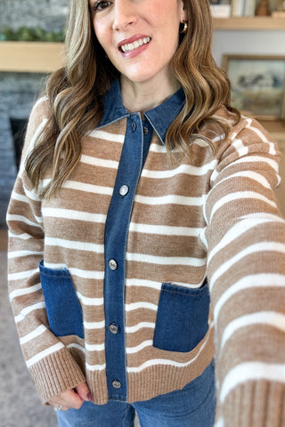 Mirah Denim Trim Sweater Cardigan