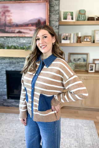 Mirah Denim Trim Sweater Cardigan