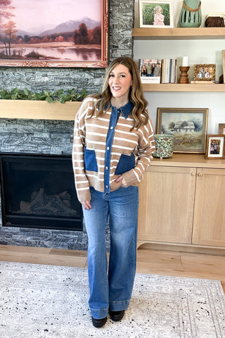 Mirah Denim Trim Sweater Cardigan