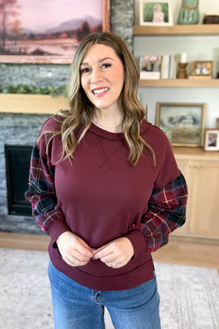 Crimsyn Plaid Sleeve Sweatshirt