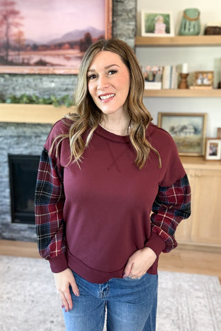 Crimsyn Plaid Sleeve Sweatshirt