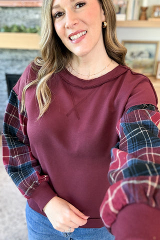 Crimsyn Plaid Sleeve Sweatshirt