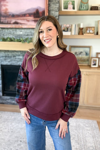 Crimsyn Plaid Sleeve Sweatshirt