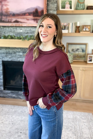 Crimsyn Plaid Sleeve Sweatshirt