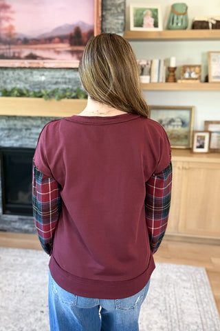 Crimsyn Plaid Sleeve Sweatshirt