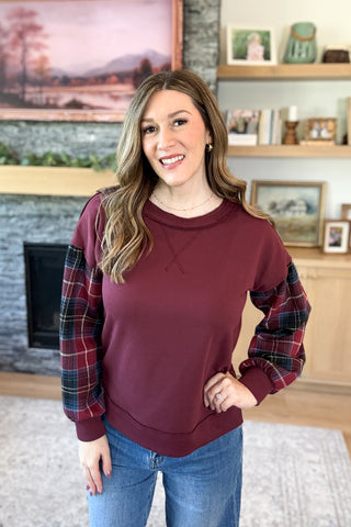Crimsyn Plaid Sleeve Sweatshirt