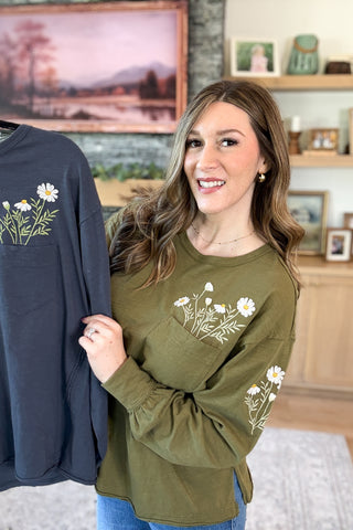 Daisie Embroidered Long Sleeve Top