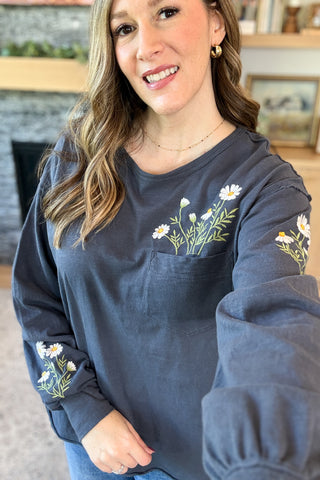 Daisie Embroidered Long Sleeve Top
