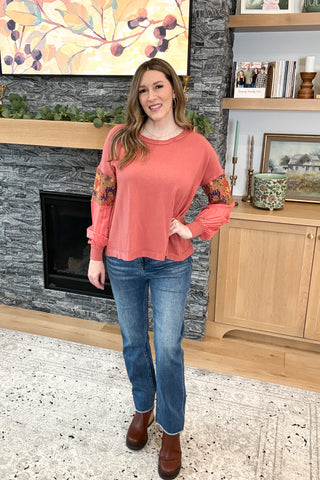 Maggie Embroidered Sleeve Long Sleeve Tee