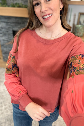 Maggie Embroidered Sleeve Long Sleeve Tee