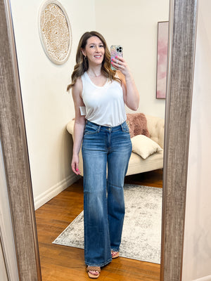Stefani Mid Rise Wide Leg V-Waist Risen Jeans
