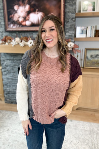 Ruthie Color Block Cable Knit Sweater