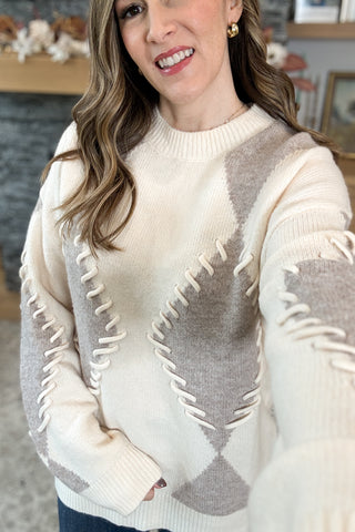 Alba Argyle Whipstitch Oversized Sweater