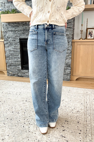 Kayte Patch Pocket Straight Leg Risen Jeans