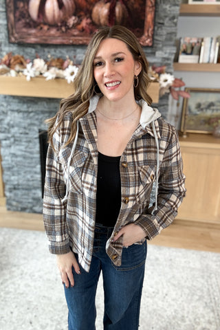 Maren Brushed Plaid Hoodie Shacket