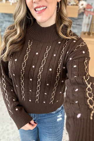 Nomi Mock Neck Embroidered Detail Sweater