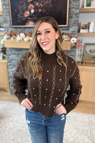 Nomi Mock Neck Embroidered Detail Sweater