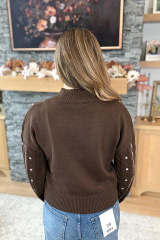 Nomi Mock Neck Embroidered Detail Sweater
