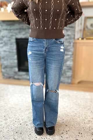 Raye High Rise Distressed Wide Leg Mica Jeans