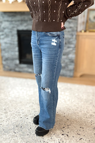 Raye High Rise Distressed Wide Leg Mica Jeans