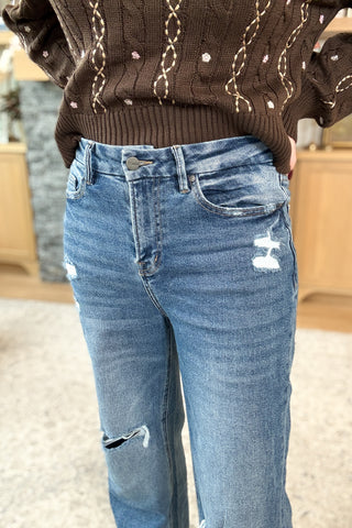 Raye High Rise Distressed Wide Leg Mica Jeans