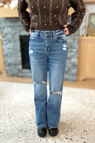 Raye High Rise Distressed Wide Leg Mica Jeans