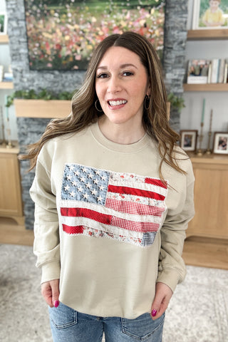 Quilted American Flag Pullover Sweatshirt (MADE TO ORDER)