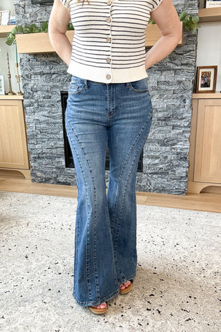 Dolly Mid Rise Double Angular Seam Flare Judy Blue Jeans