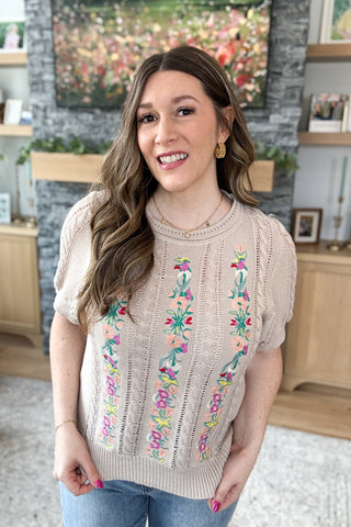 Isla Embroidered Floral Sweater Knit Top