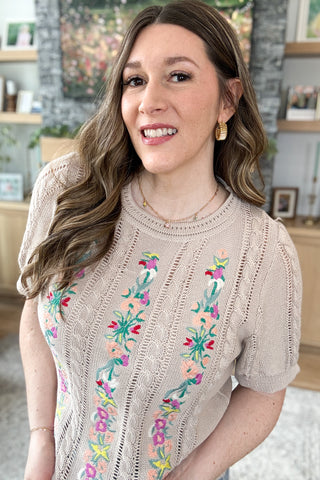 Isla Embroidered Floral Sweater Knit Top
