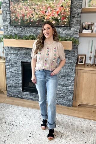 Isla Embroidered Floral Sweater Knit Top