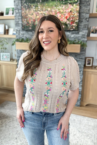Isla Embroidered Floral Sweater Knit Top