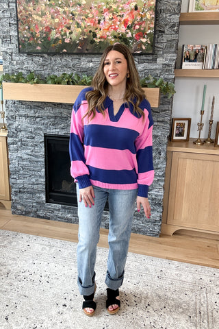 Skye Striped Color Block Sweater Knit Top