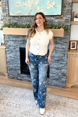 Maxine High Rise Wide Leg Floral Mica Jeans