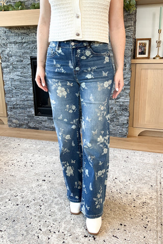 Maxine High Rise Wide Leg Floral Mica Jeans