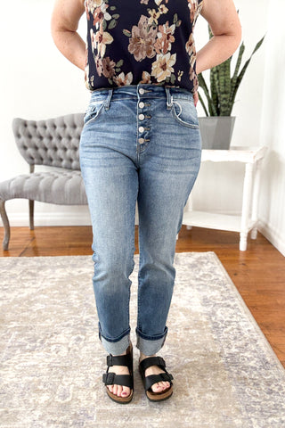 Jolie Mid Rise Slim Straight Button Fly Kancan Jeans