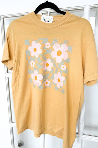 Retro Checkered Flowers Graphic Tee