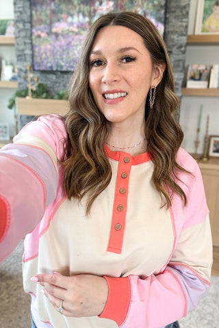 Jaymes Color Block Henley Pullover Top