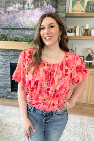Rosy Watercolor Pleated Top