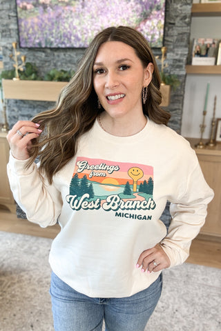 Greetings from West Branch Pullover Sweatshirt