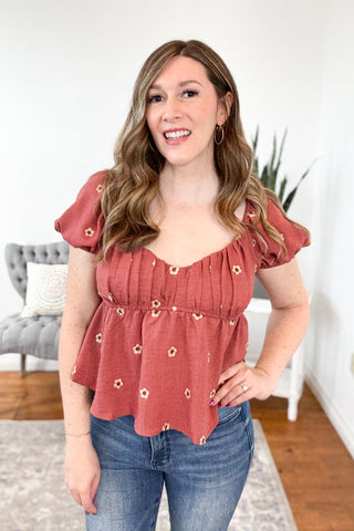 Daisy Puff Sleeve Pleated Blouse Top FINAL SALE