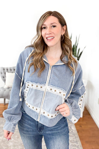 Cammille Lace & Stud Denim Jacket