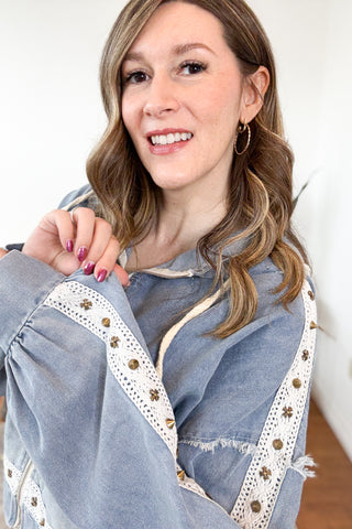 Cammille Lace & Stud Denim Jacket