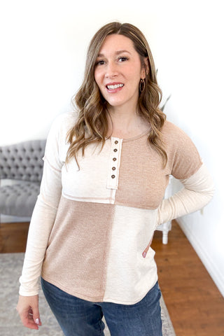 Penelope Half Button Color Block Top