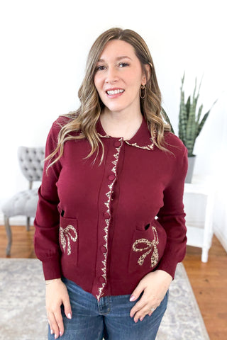 Perry Animal Print Bow Detail Sweater Cardigan