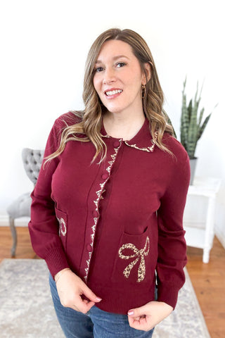 Perry Animal Print Bow Detail Sweater Cardigan