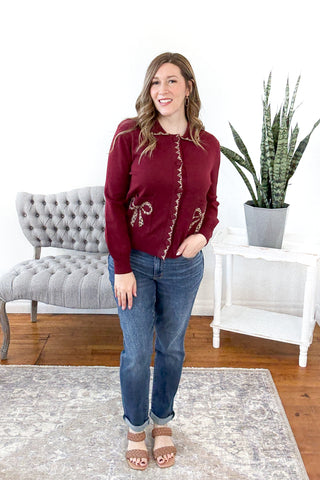 Perry Animal Print Bow Detail Sweater Cardigan